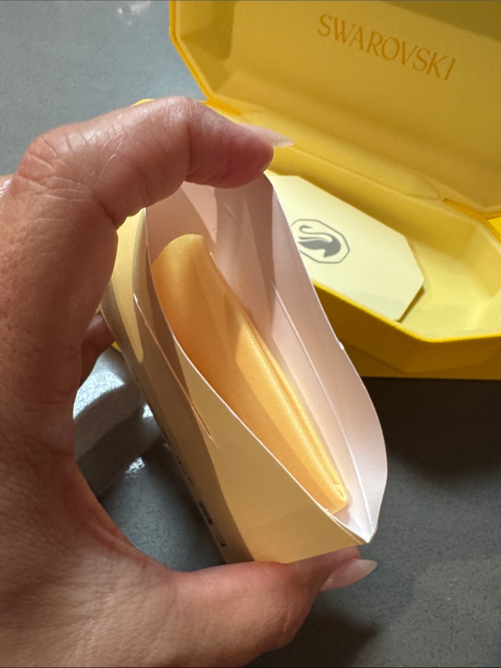 Swarovski Bright Yellow Octagonal Glasses Box, Case, Cleaning cloth & Papers. - Picture 4 of 4